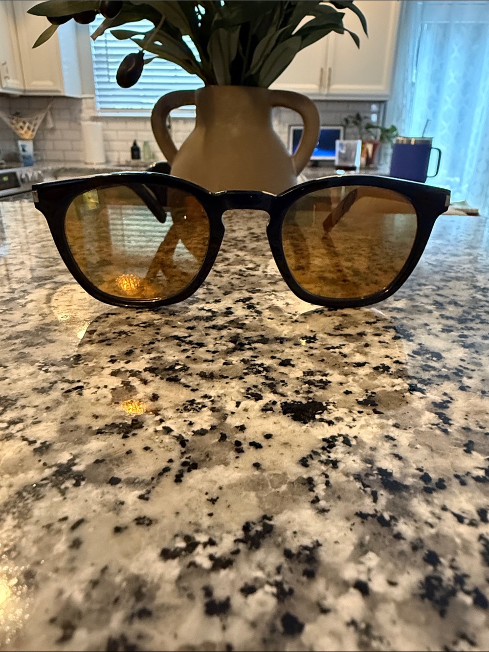 Black Frame Sunglasses with Brown/yellow Lenses